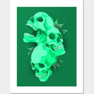 Morphed Skulls Green Posters and Art